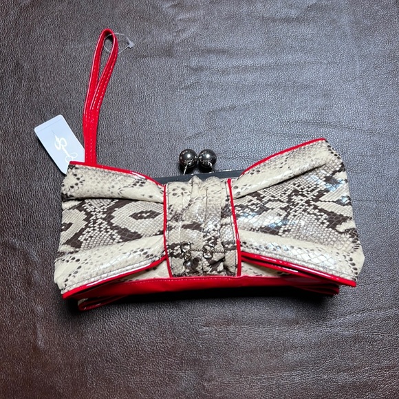 Jessica Simpson | Bags | Jessica Simpson Red And Python Print Clutch ...